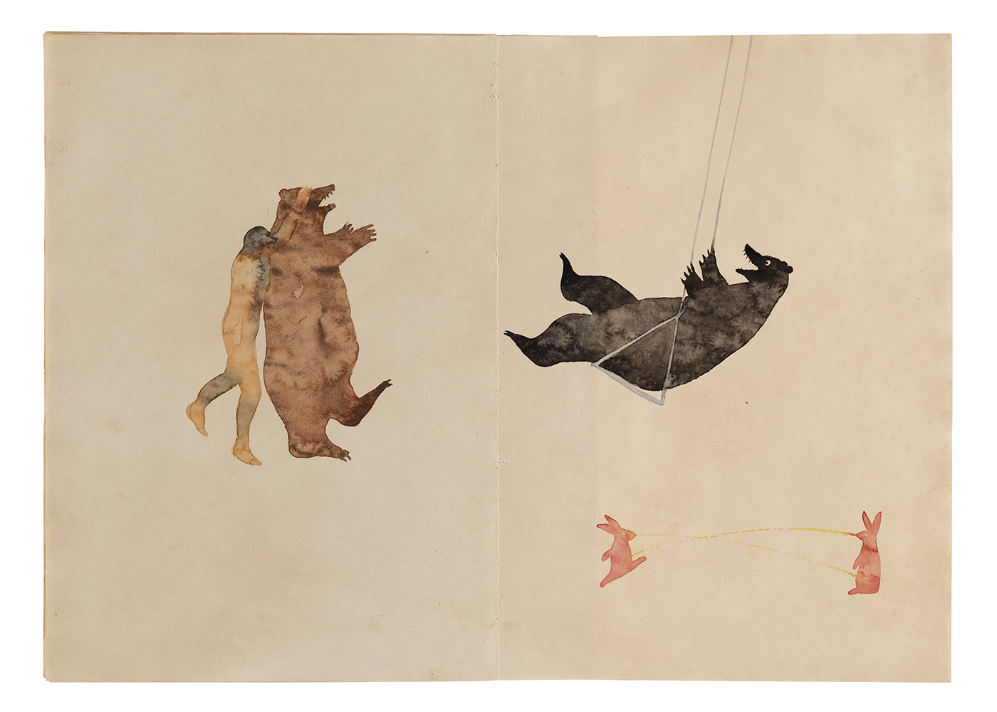 1. Maryam Mohry, from the Two Bears, Two Rabbits and A Man series, water color on paper, 30×42 cm, 2021